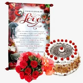 Special Scroll Card Combo of Vanilla Cake with Bouquet