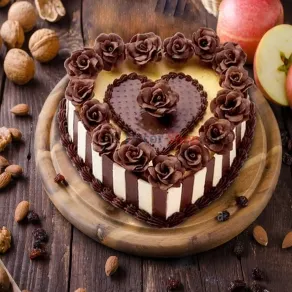 Heart Chocolate with Chocolaty Flowers Cake