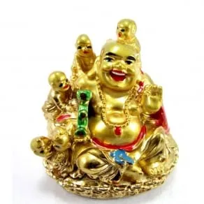 Laughing Buddha Statue – Buddha With Kids laughing Buddha for money and wealth success ( Golden, 6.5 cm) Vastu items for  House warming gifts, New Year gifts, Diwali Gifts Items