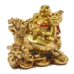 Laughing Buddha Statue – Dragon Coin buddha laughing Buddha for money and wealth success ( Golden,11.5 cm) Vastu items for  House warming gifts, New Year gifts, Diwali Gifts Items